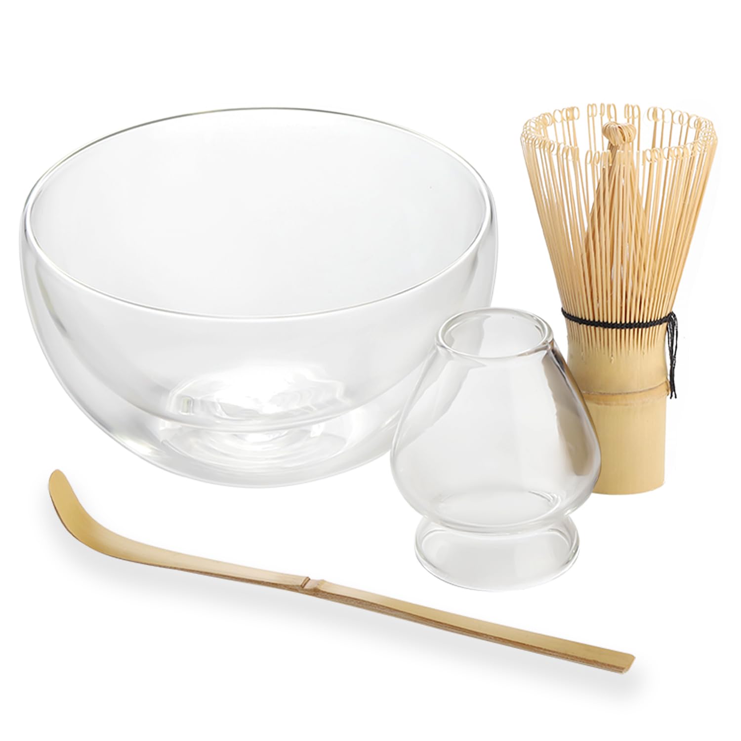 Glass Tea Bowl Matcha Glass Tea Ceremony Matcha Tea Whisk Whisk Tea Scoop Set, Double-Walled Bowl, Double-Walled Bowl, Set, Utensils, Bowl, Stand,