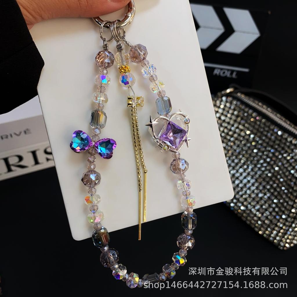 New High-Quality Phone Chain Creative Heart Zircon Hanging Chain Crystal Ins Style Bow CCD Bag Strap Short