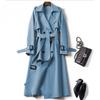 Long Trench Coat Women Lace Up Button Coats Full Sleeve Turn Down Collar Splice Jackets Solid Pockets Office Streetwear