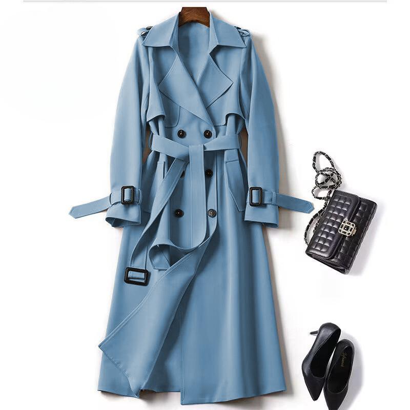 Long Trench Coat Women Lace Up Button Coats Full Sleeve Turn Down Collar Splice Jackets Solid Pockets Office Streetwear