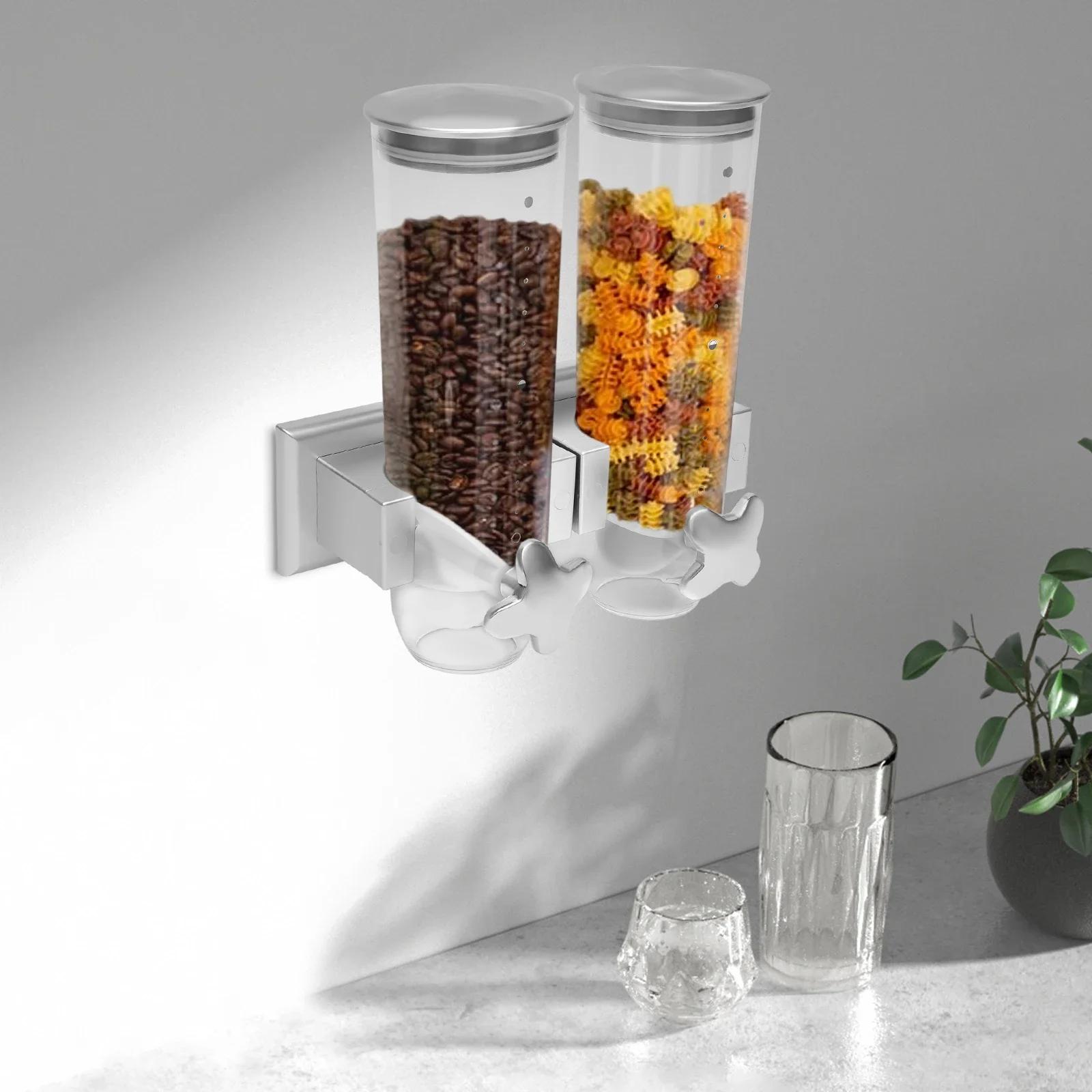 

Bymaocar 3L Wall Mounted Dual Control Food Storage Dispenser, Miscellaneous Grain Storage Tank with Cup for Households&Factories срібний