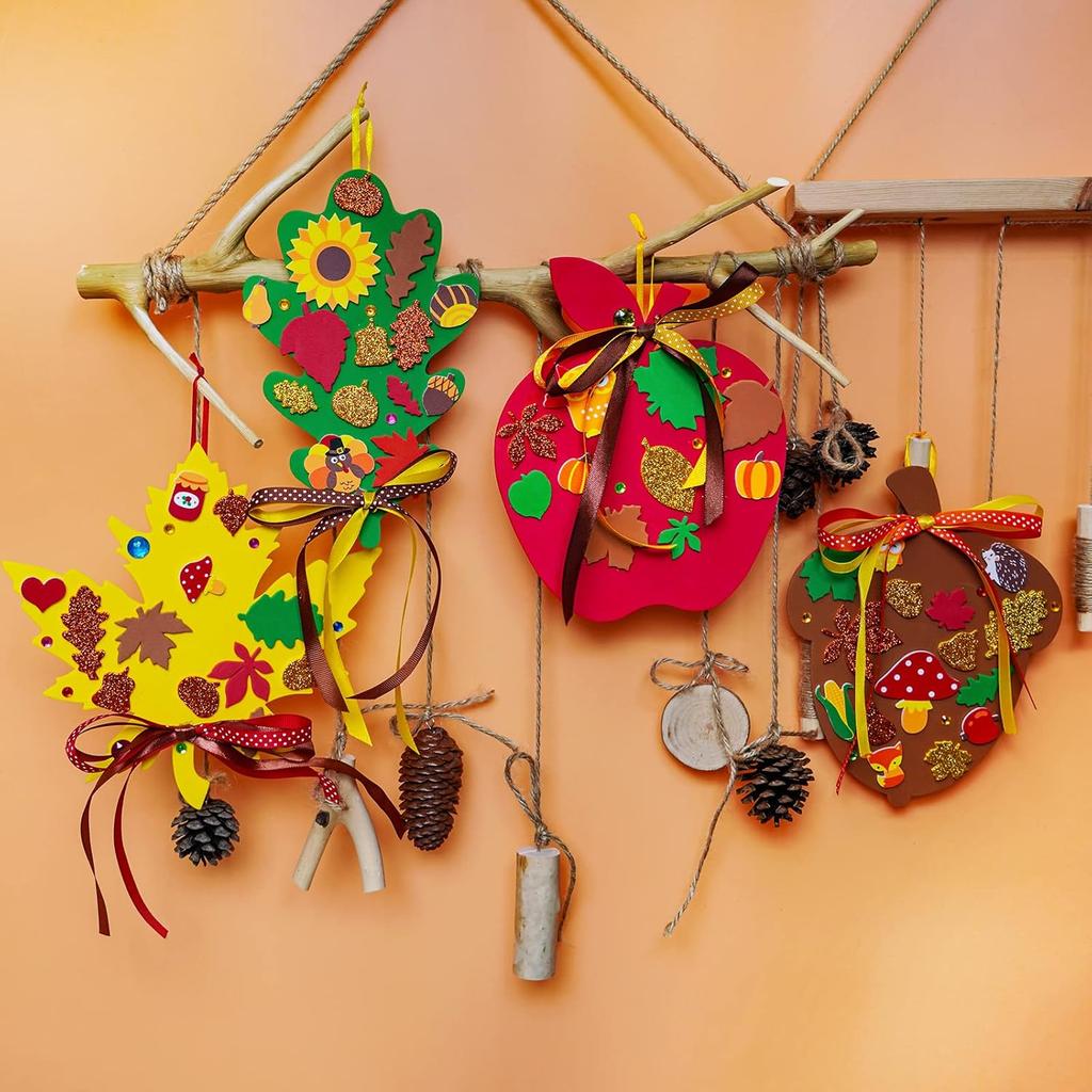 24 Zestawy Jesienne Ozdoby Dyniowe Dekoracje Zestawy DIY Jesienne Rękodzieło Dynia z Pianki Jabłko Żołądź Naklejki z Jesiennymi Liśćmi na Upominki na Przyjęcia Dziękczynienie Halloween