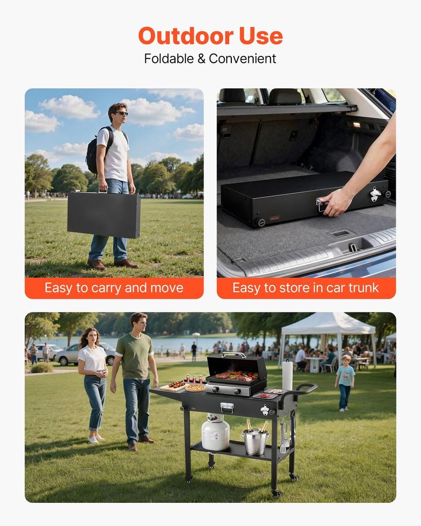 Outdoor Grill Cart, 787 x 432mm Tabletop Size Grilling Table, Foldable Outdoor Cooking Table with Tissue Holder, Hooks, Wheels, Side Table, BBQ Prep