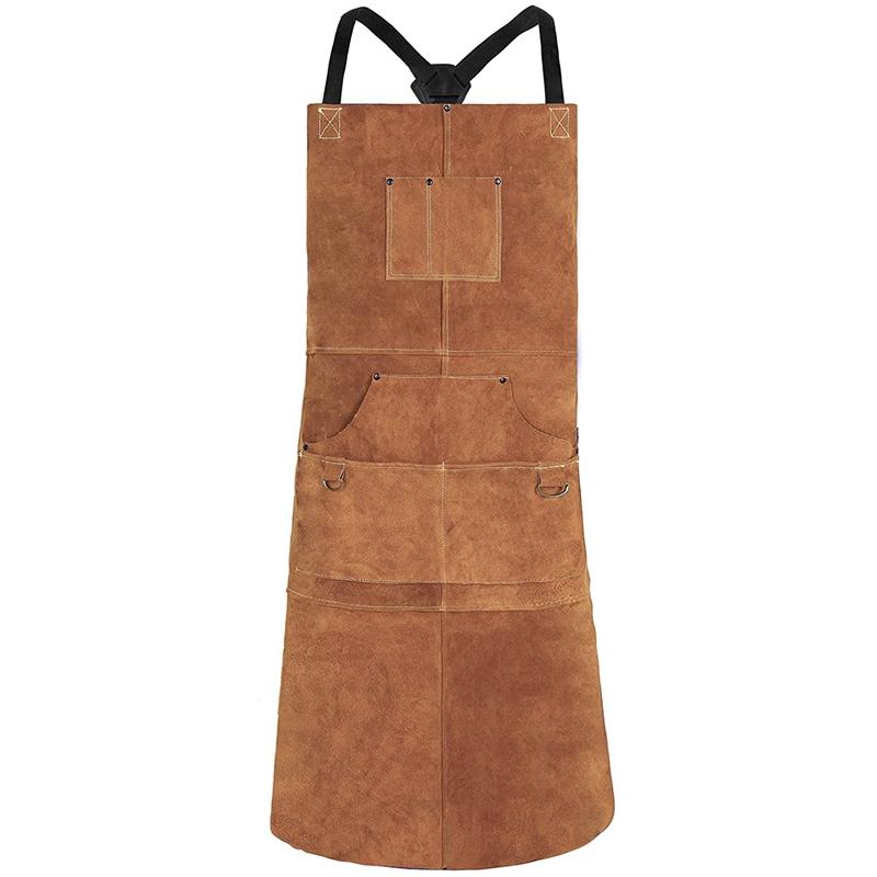 Leather Welding Apron - Heat & Flame-Resistant Heavy Duty Work Forge Apron With 6 Pockets, 42Inch Large CNIM Hot