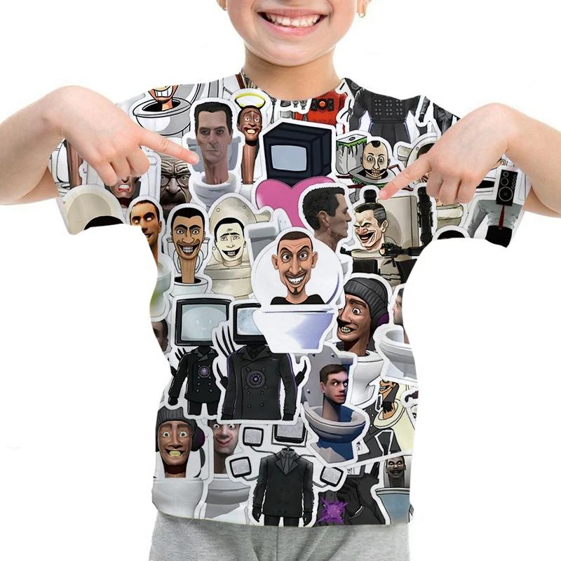 

Забавная футболка Skibidi Toilet, повседневная детская футболка с короткими рукавами, повседневная удобная летняя футболка с круглым вырезом 120