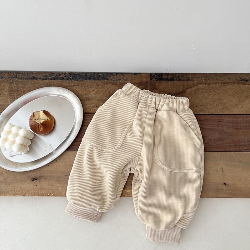 INS Baby Velvet-Lined Cuffed Pants: Autumn/Winter Korean-Style Warm Casual Toddler Wear