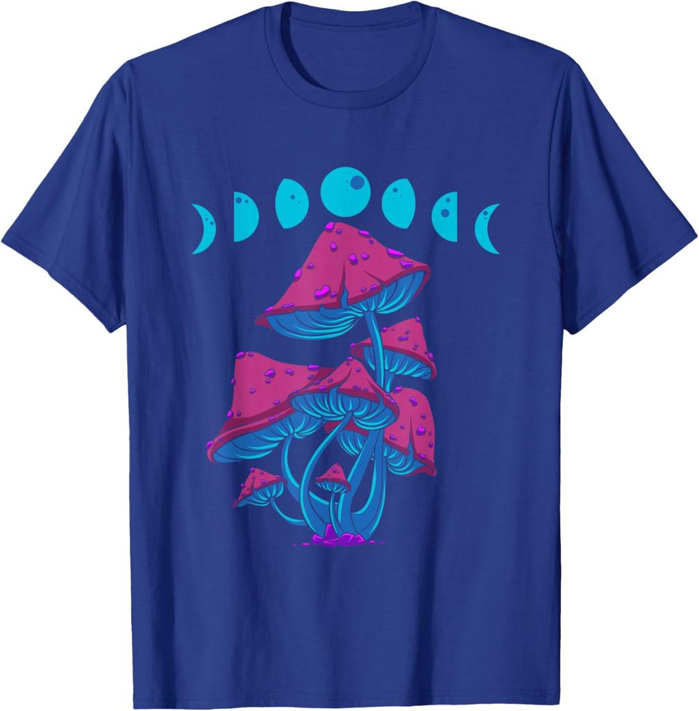 Mushroom Moon Phases Graphic Tee Retro Cottagecore Aesthetic Psychedelic Shroom T-Shirt