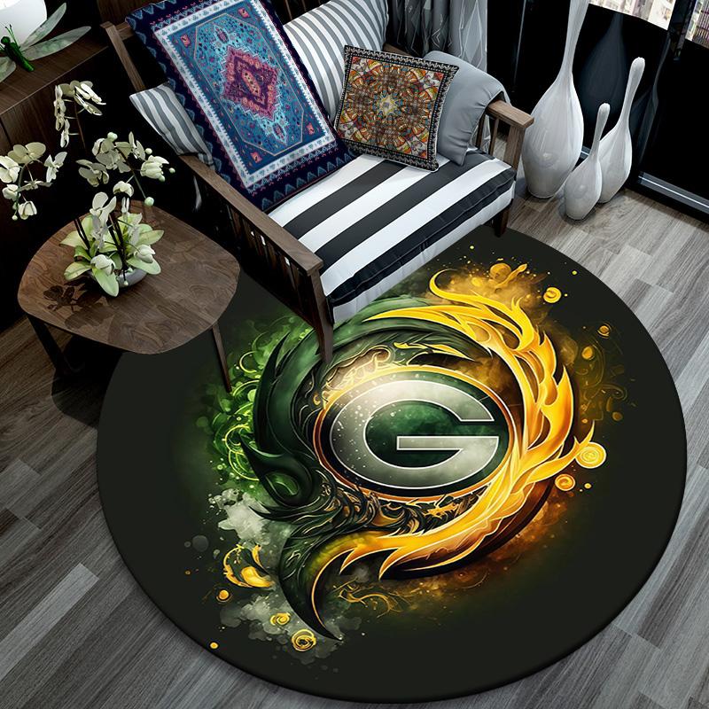 Green Bay Packers Round Area Rug,Carpet Rug for Living Room Bedroom Sofa Playroom Decor,Non-slip Floor Mat