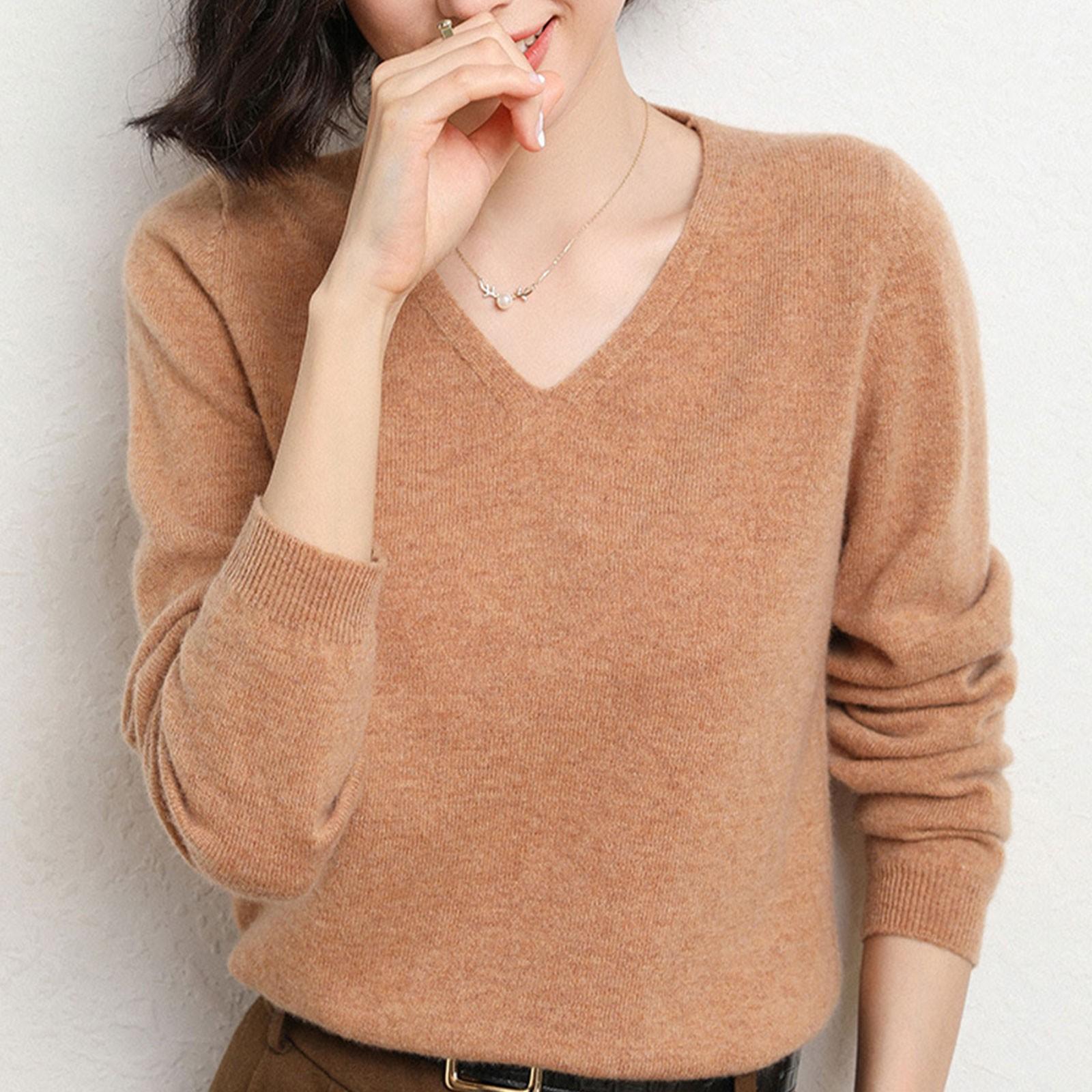 

Women s Long Sleeved Knitted Sweater V Neck Loose Thin Top L