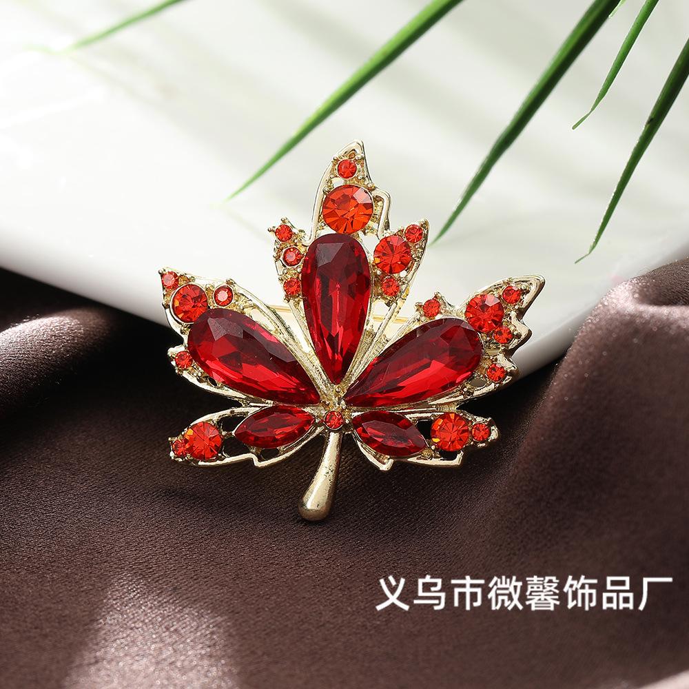 Fashion Red Maple Leaf Luxury Brooch Cheongsam Temperament Suit Coat Anti-light Brooch Pin Neckline