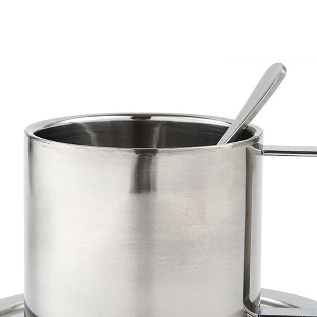 Coffee Mug Set with Plate and Spoon Stainless Steel Coffee Mug Vietnamese Coffee Cup Portable Milk Cup Double Walled for Cafe