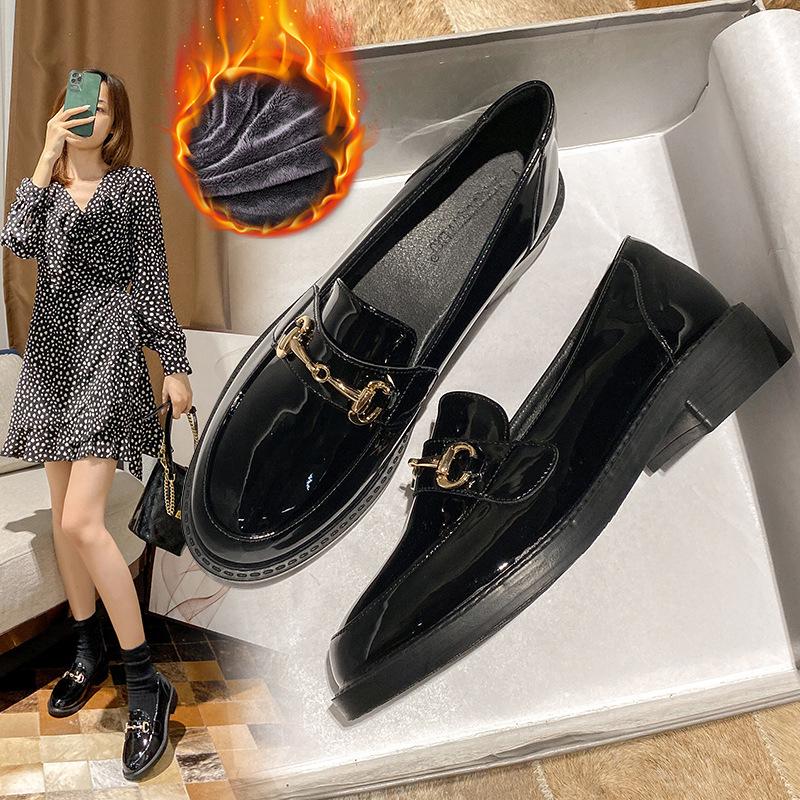 

Women s 2025 British Style Black Leather Loafers: Autumn Flat-Toe Work Shoes 34