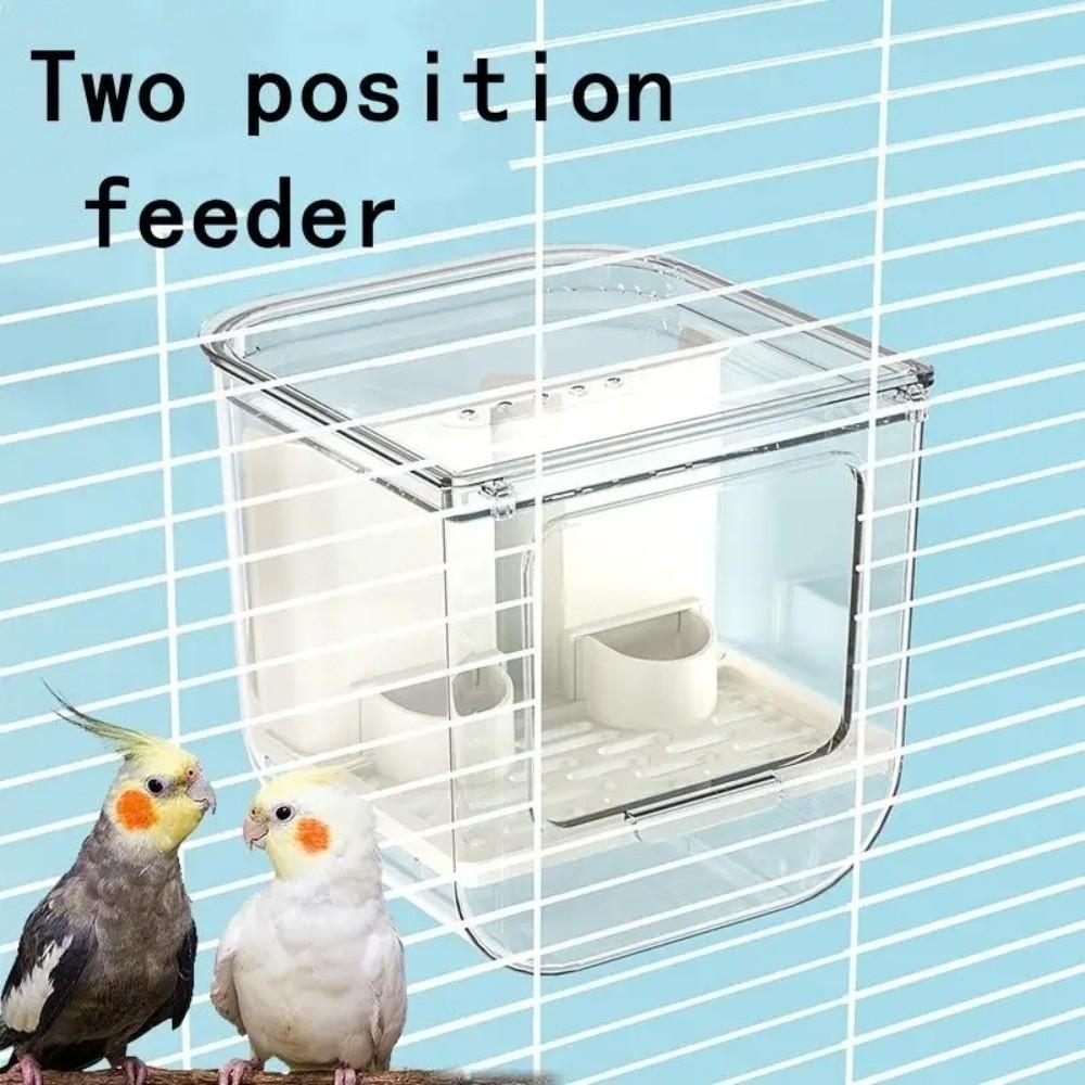 Transparent Bird Automatic Feeder Large Capacity Double Slot Hanging Cage Feeder Detachable Splash Proof Parrot Food Holder Yard