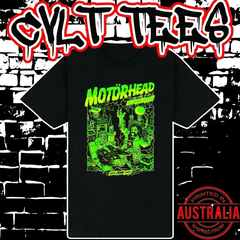 Men s and Women s T-shirts Motorhead Horror Crime Stories Band Shirt ~ Premium Black Gildan Cotton Tee L
