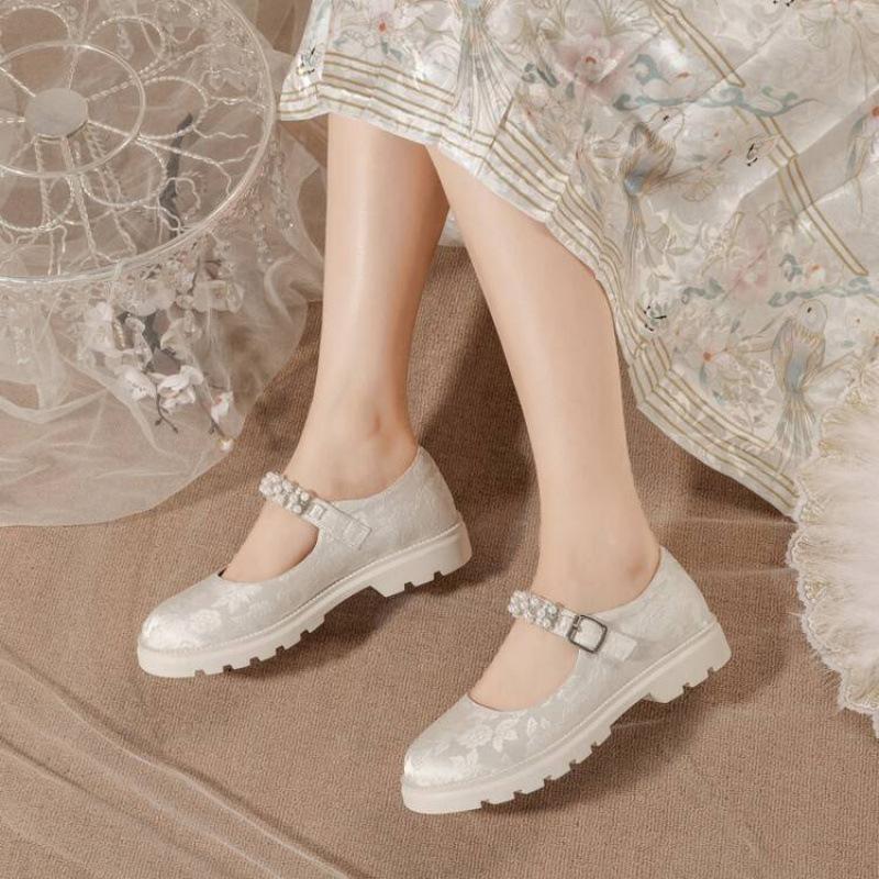New girls' single shoes rubber sole medium and older children's shoes four seasons girls' student shoes buckle Chinese style children's Hanfu shoes