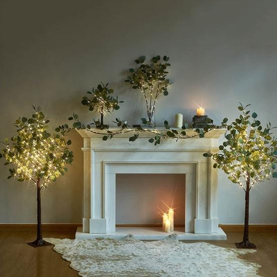 Lighted Artificial Greenery Twig Vine Garland 96 Fairy Lights 6FT Battery Operated Pre-lit Faux Olive/Eucalyptus Vine with Timer