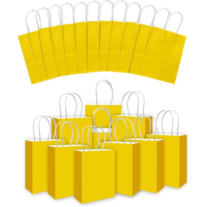 Qiqee 24PCS Medium Gift Bag with Handles Bulk 11"x5"x8" Gift Bags Bright Yellow Bags Multiple Uses (Medium Size)