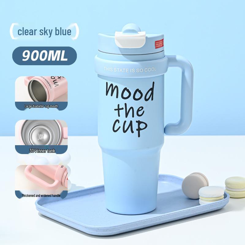 Entzückende Cartoon-Thermoskanne mit großem Fassungsvermögen und Strohhalm für Mädchen