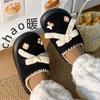 Winter new cotton drag bear bow sweet plush warm home slippers low top plush