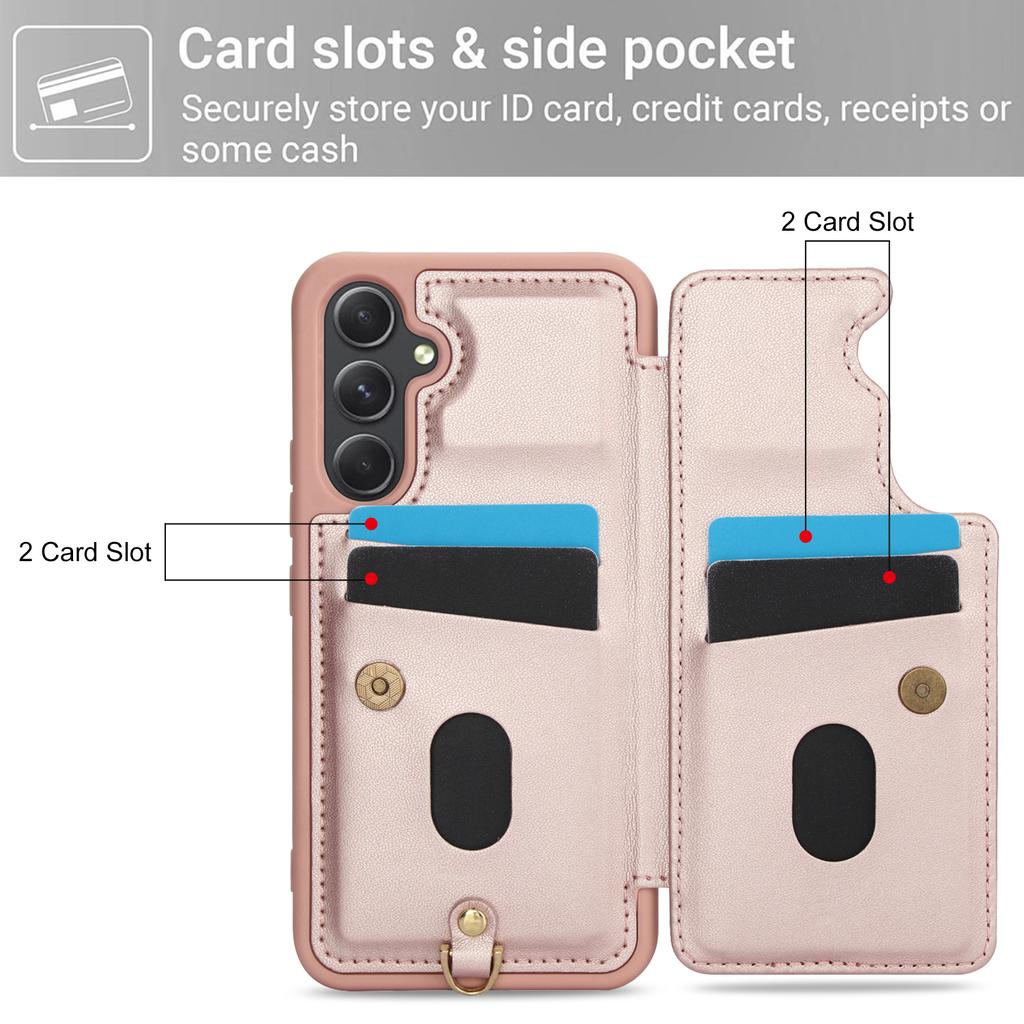 SY-001 For Samsung Galaxy A35 5G Case Card Holder Kickstand Leather Coated TPU Phone Cover