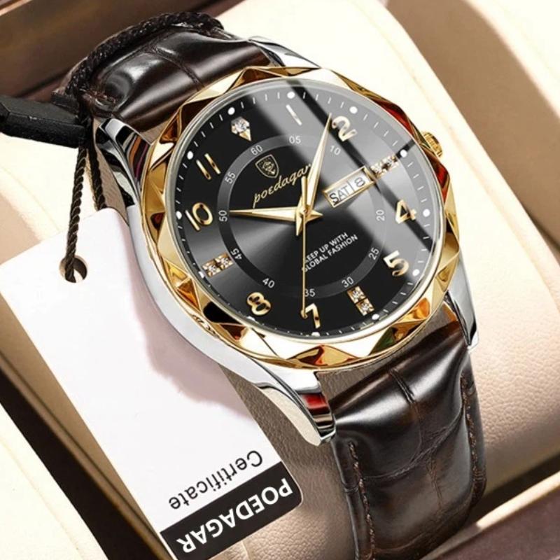 POEDAGAR Orologi di Lusso di Alta Qualità per Uomo Sportivi Quarzo Pelle Impermeabile Luminosi Data Giorno Orologio Maschile Reloj