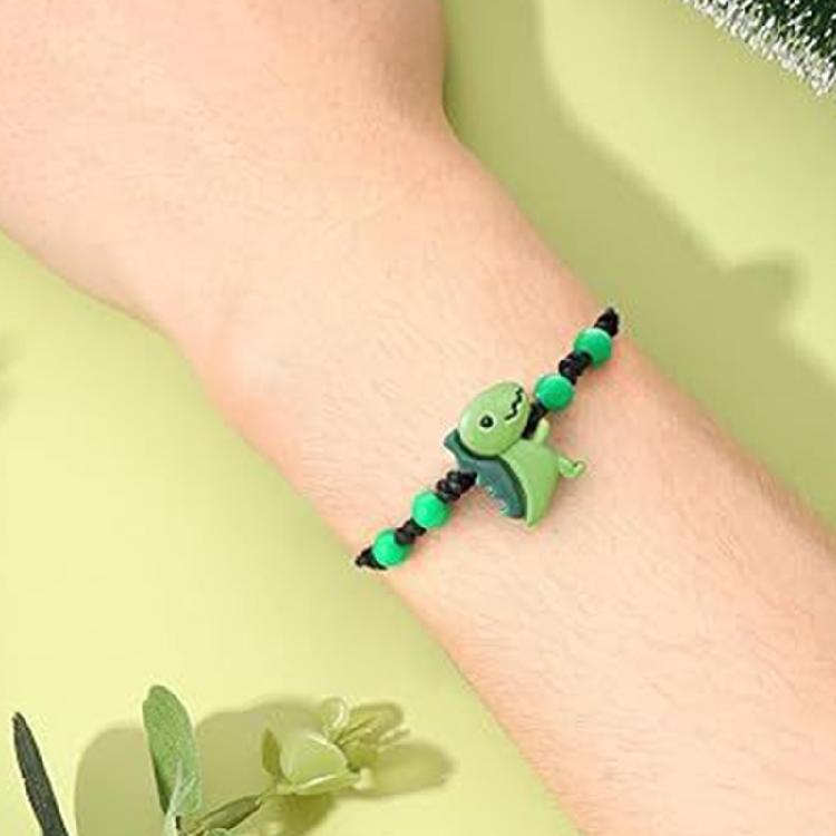 Vibranting Resin Dinosaur Beaded Bracelet For Boys Girls Features Attached Greeting Card