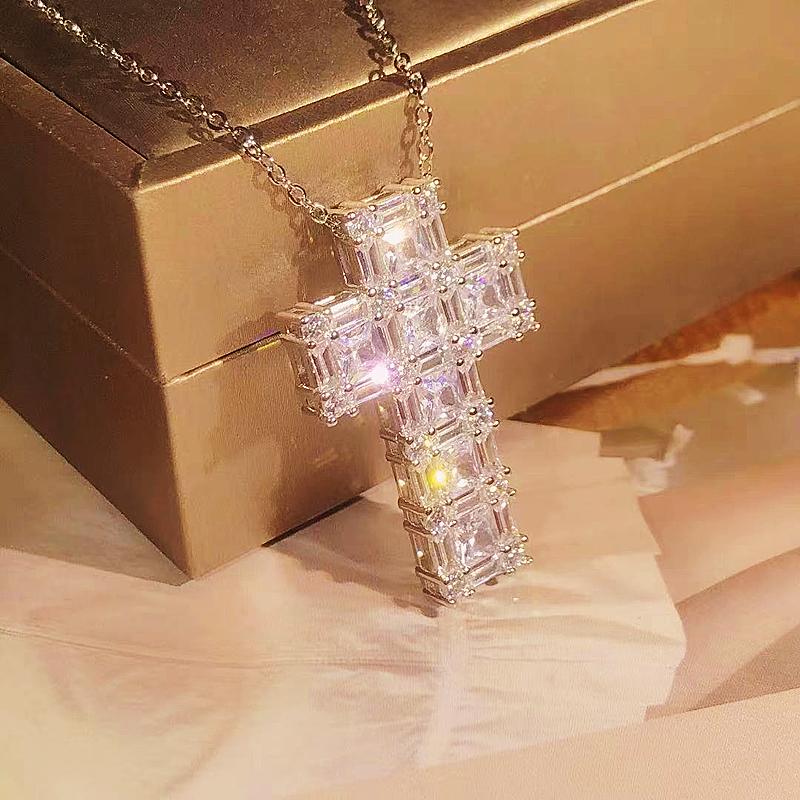 Vintage Cross Pendant AAAAA Cz Stone 925 Sterling Copper Hiphop Pendant Necklace For Women Men Party Wedding Jewelry