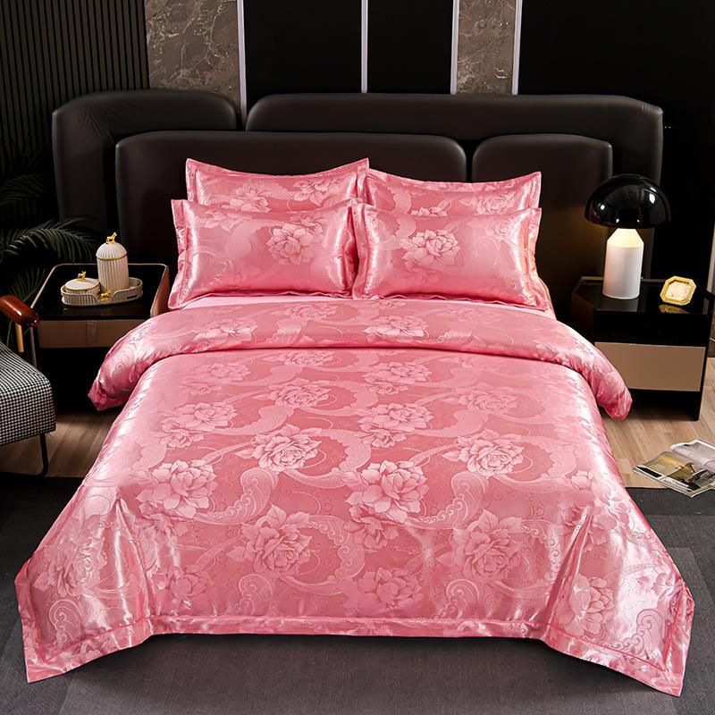 New 4Pcs European Satin Jacquard Bedding Set Four Season Universal Skin Friendly Cozy Duvet Set Double Couple Size Bedclothes
