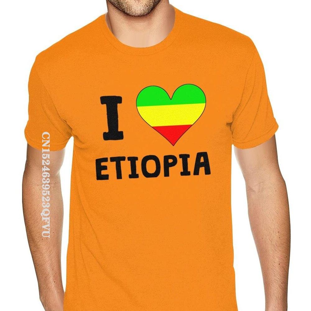 Black I Love Heart Ethiopia Flag Shirt Men Women Custom Printing Gothic Style Anime Tshirt Pure Cotton Round Neck Tee Shirt
