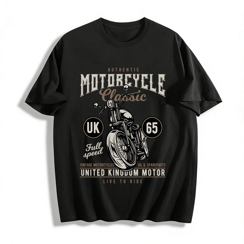 Authentic UK Classic Motorcycle Print Biker Casual Tee Live To Ride Pure cotton T-shirt