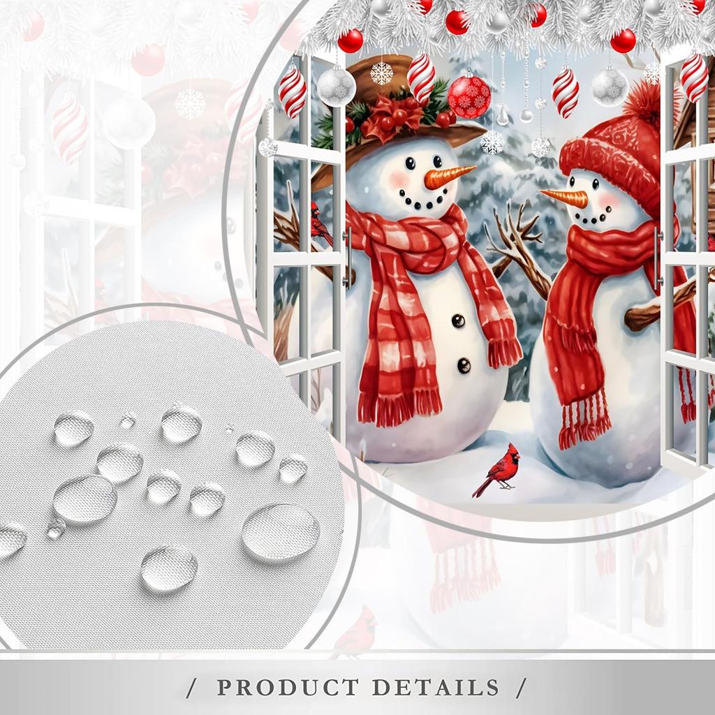 Christmas Shower Curtain Snowman Xmas Tree Farm Barn Truck Red Bird Snowflake Winter New Year Decor Bathroom Curtains Set with Hook 70X70 Inch
