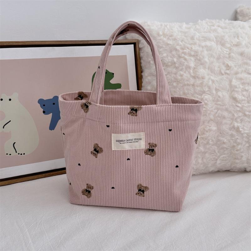 1221 new corduroy retro polka dot handbag cute smiley face hand carrying tote bag women's bento bag