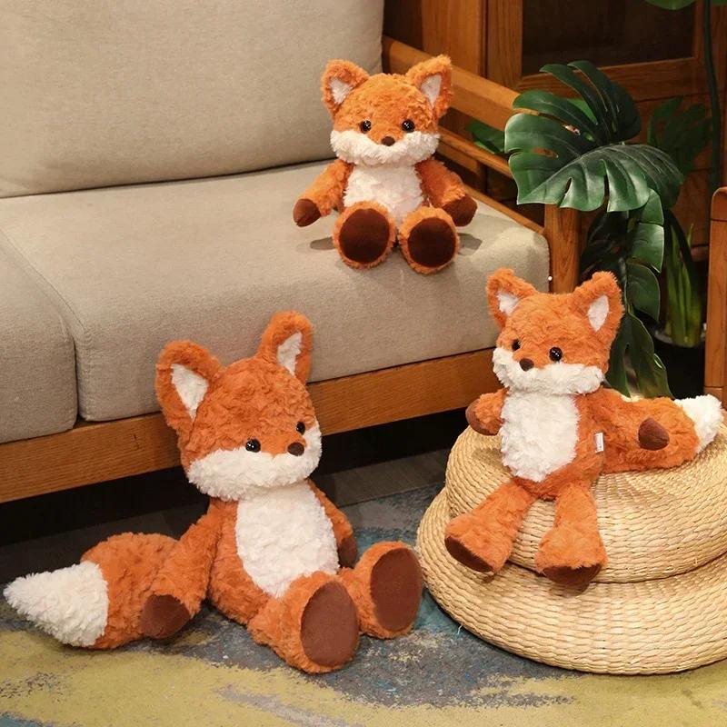 35cm/50cm Cute Fluffy Fox Plush Toy Soft Cartoon Orange Foxes Stuffed Doll Appease Birthday Gift