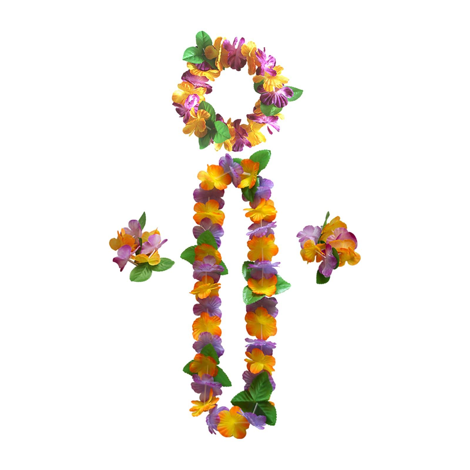 

Гавайская гирлянда для вечеринки, 12-цветное ожерелье с лепестками, браслет, комплект из четырех предметов, аксессуары для праздничного наряда One Size