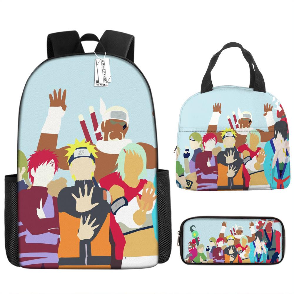 Naruto Shippuden Elementary and Secondary School School Bag Large Capacity Campus Backpack Lunch Bag Pencil Bag Three-piece Set