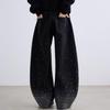 Unisex Retro Star Design Frayed Edge Wide Leg Jeans