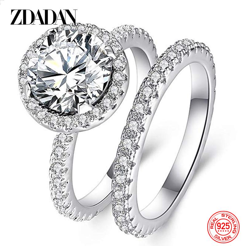 

2pcs 925 Sterling Silver Cubic Zirconia Ring for Women Fashion Wedding Jewelry Gift 5 серебряный