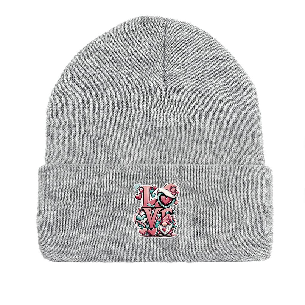 LOVE" Gnome Warm Knit Cap Beanie, Valentine's Day Woman Cap Winter Cozy Simple Gorro Knit Hat Beanie