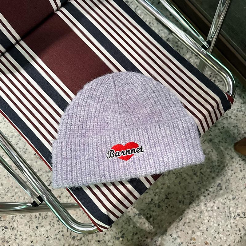 

Korean Version of Ins Love Embroidered Plush Knitted Hat for Women in Autumn and Winter Versatile and Cute Woolen Hat Warm Ear Protection Headgear One Size