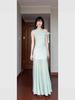 Chic French Green Mesh Patchwork Dress for Women - Summer Beach Vacation, Fresh & Youthful Hip-Hugging Style