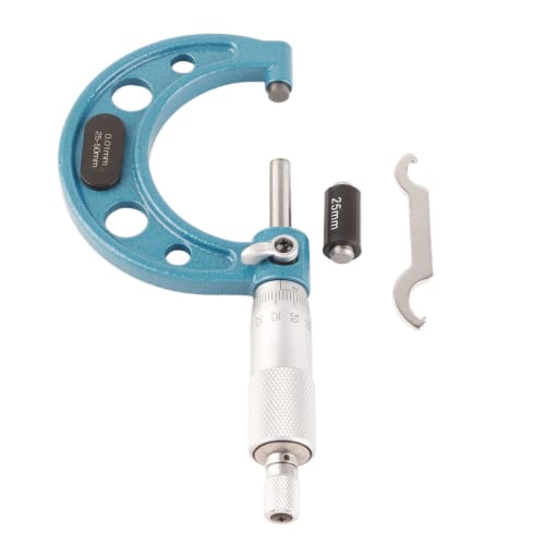 High-Precision Stainless Steel Outside Micrometer, 0.01mm, Portable Design with Wrench, Clear Scale for Measuring Length, Diameter, or Thickness (25-5
