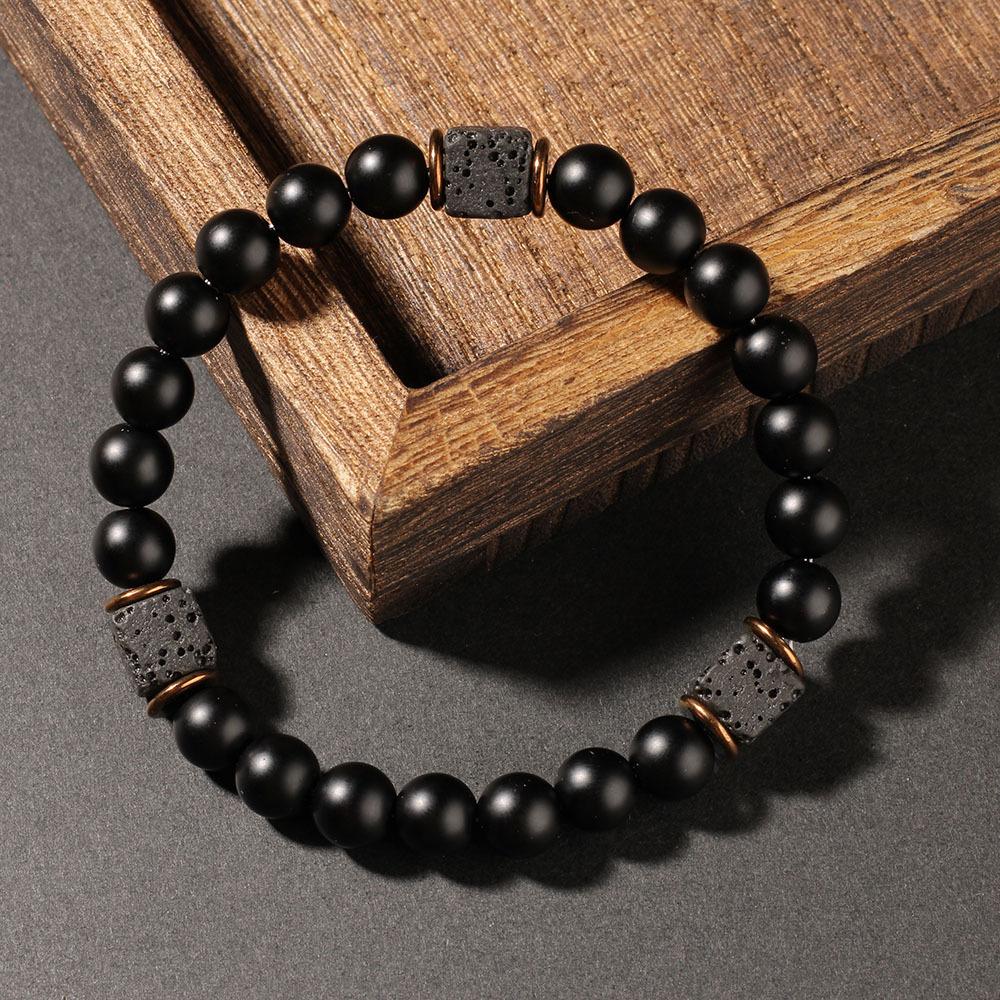 

Festive Gifts Matte Onyx Lava Rock Beaded Bracelet With Copper Spacers Minimalist Fashion Jewelry For Men Women Daily Wear Simple Versatile Accessory