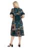 Women's Big Size Dress Petrol Ethnic Pattern Pocket Ruffle Short Sleeve Midi Dress