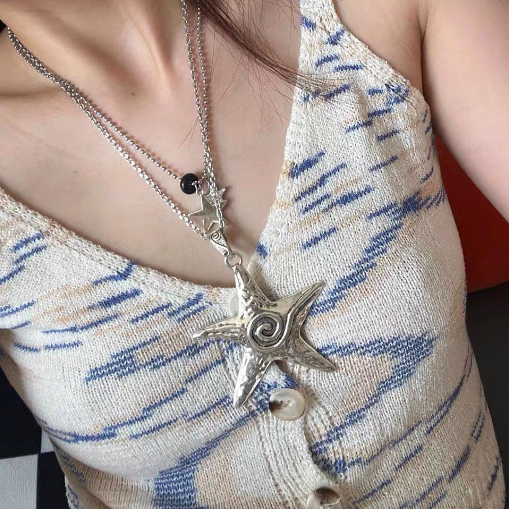 Gothic Starfish Pendant Necklace Punk Exaggerated Irregular Star Charm Jewel Travel Beach OOTD Necklace