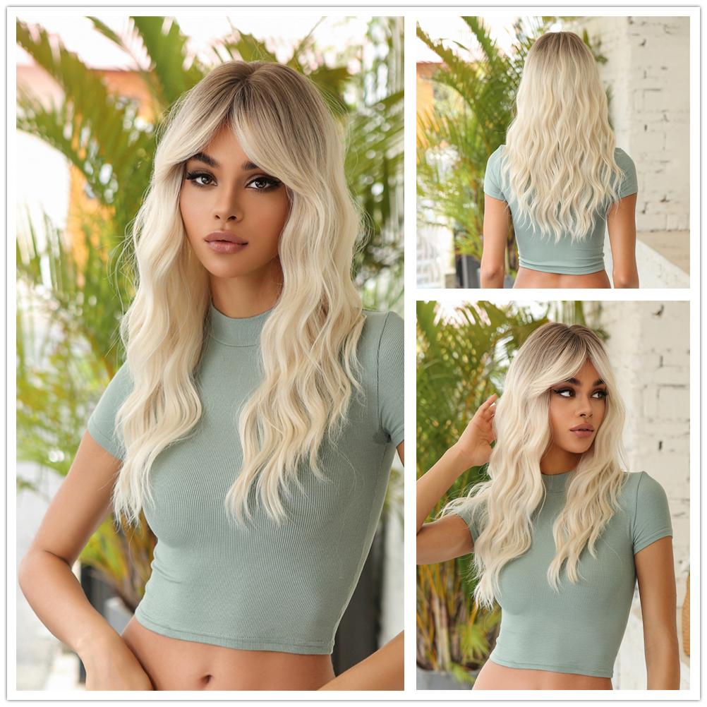 Brown To Blonde Synthetic Wigs for Women Medium Length Natural Wavy Wigs Heat Resistant Light Blonde Cosplay Wig