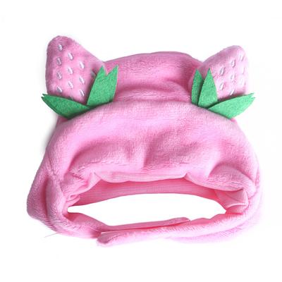 Cat Hat Soft Warm Plush Hook and Loop Strawberry Style Vibrant Colors Kitten Hat for Cosplay Party
