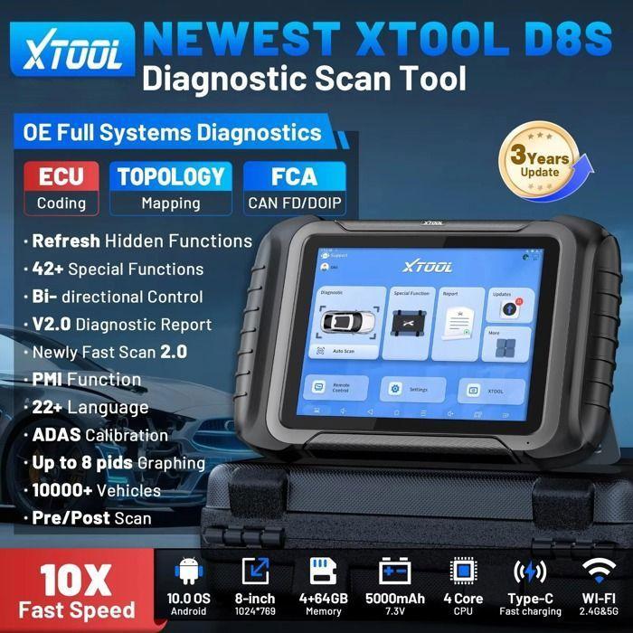 Scanner OBD2 - BAZARLAND30 - XTOOL D8S - 7'' HD Screen - 4000+ Contrôles - Android 10.0