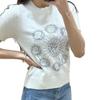 Women's White Embroidered Round Neck Pullover Sweater - Elegant 2025 Knitted Top