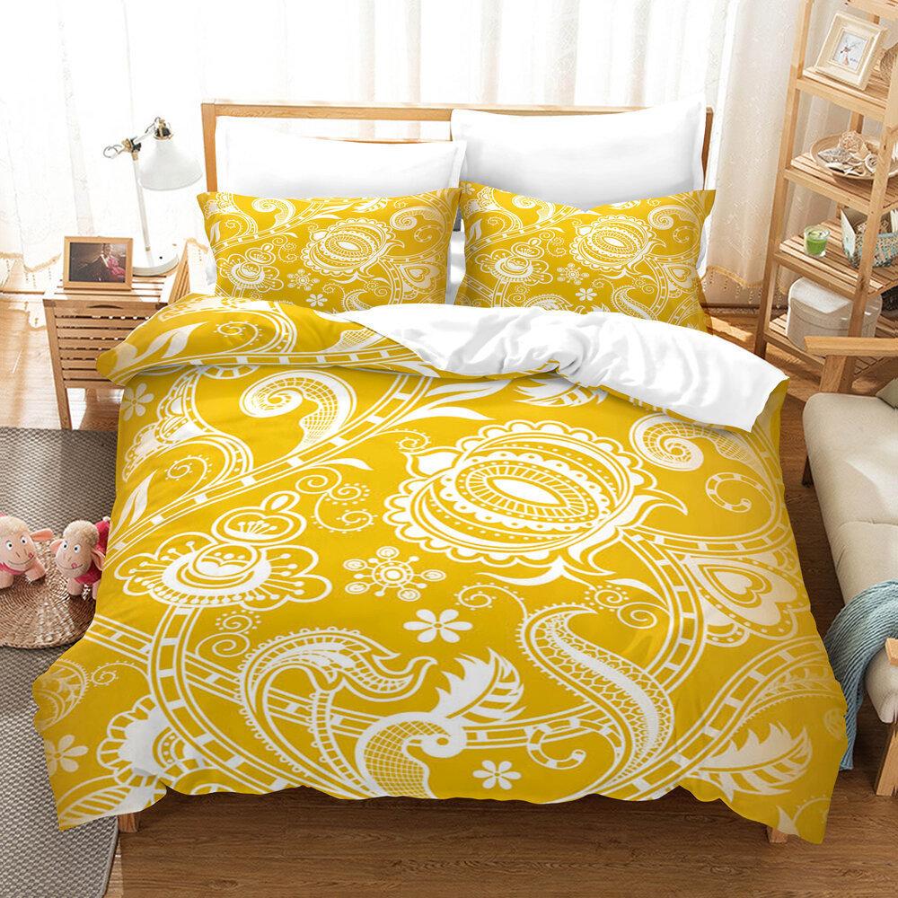 Flower 3D Digital Printing Quilt Cover Sheet Three-Piece Bedding Kit Home Textiles Cartoon Anime Game