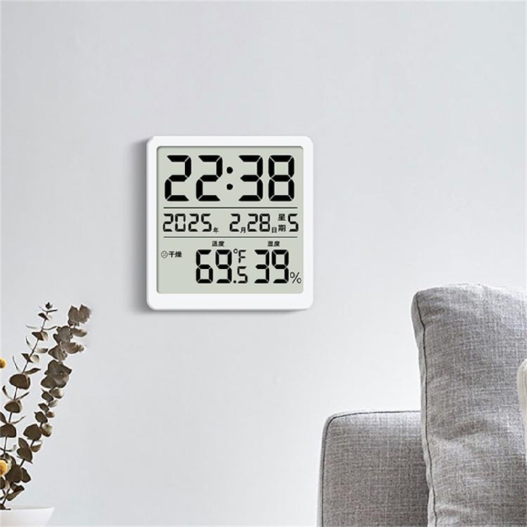 Modern LCD Digital Clock with Time Date Temperature Humidity Display Battery Operated Support Stand Desk Wall Clock